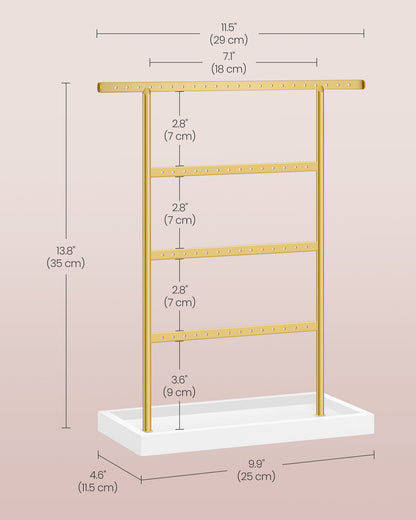 4-Tier Earring Holder Organizer Stand White and Gold Color