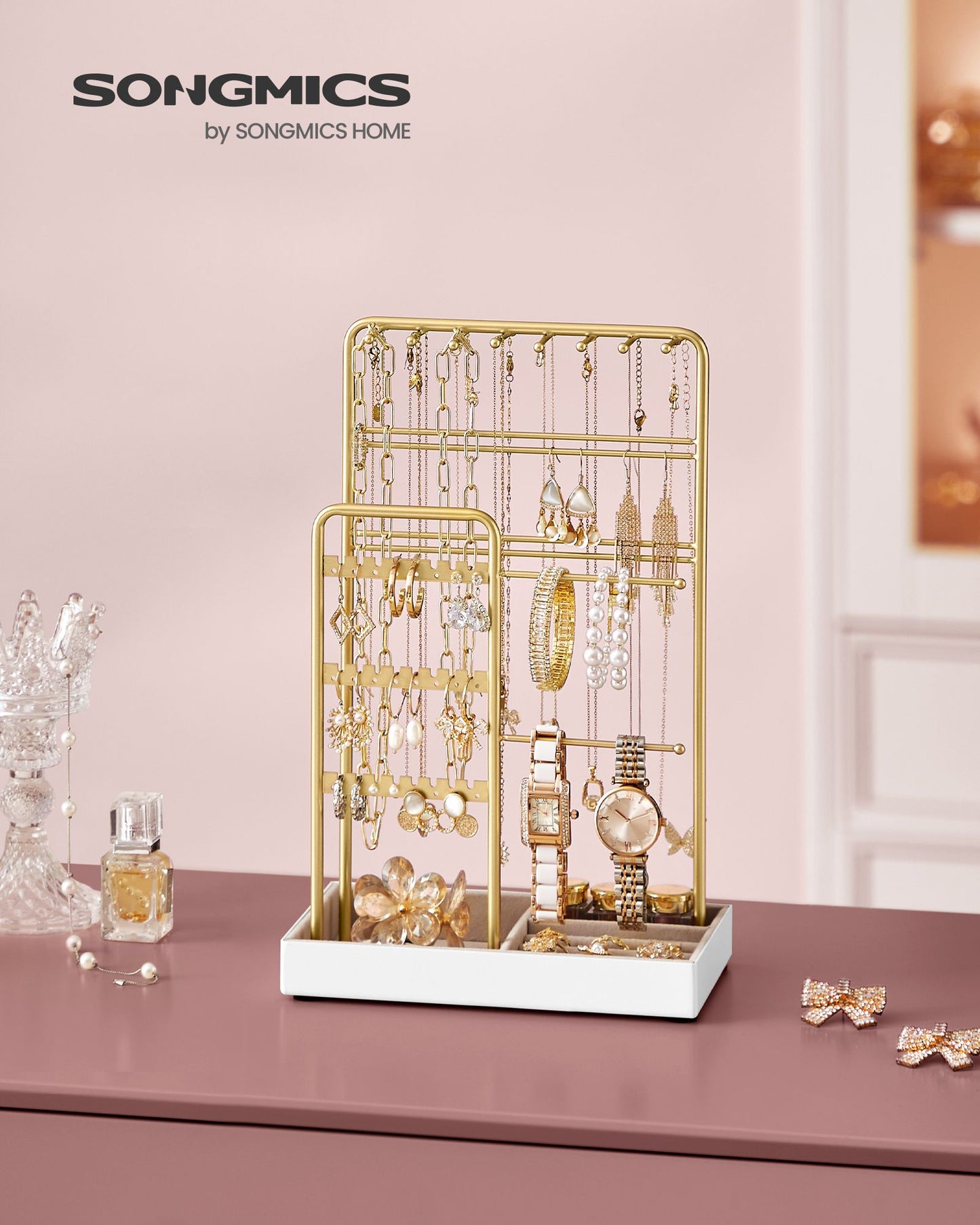 Porte-bijoux en métal avec plateau doré
