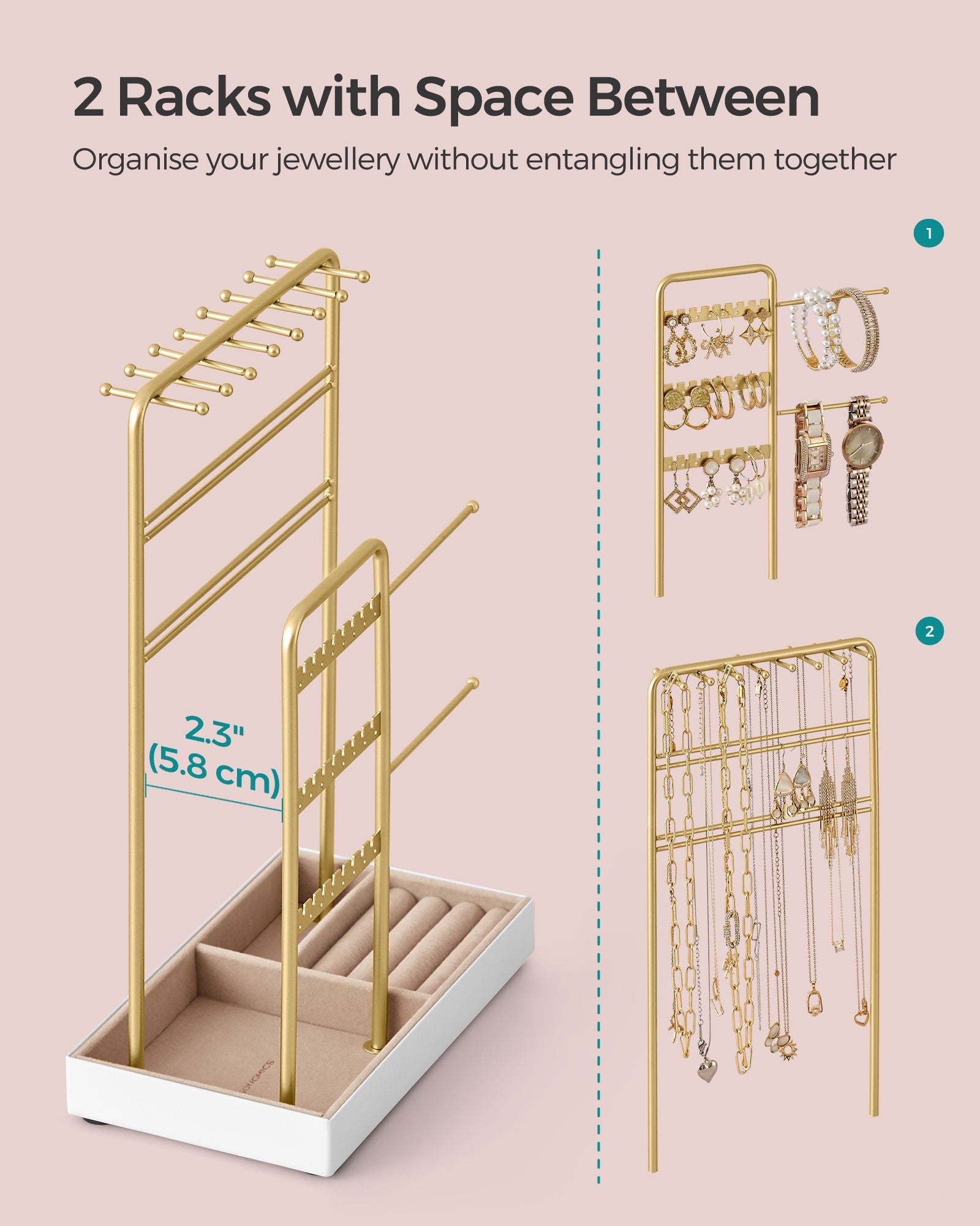 Jewellery Display Stand with Gold Metal Frame and Velvet Tray - image 4