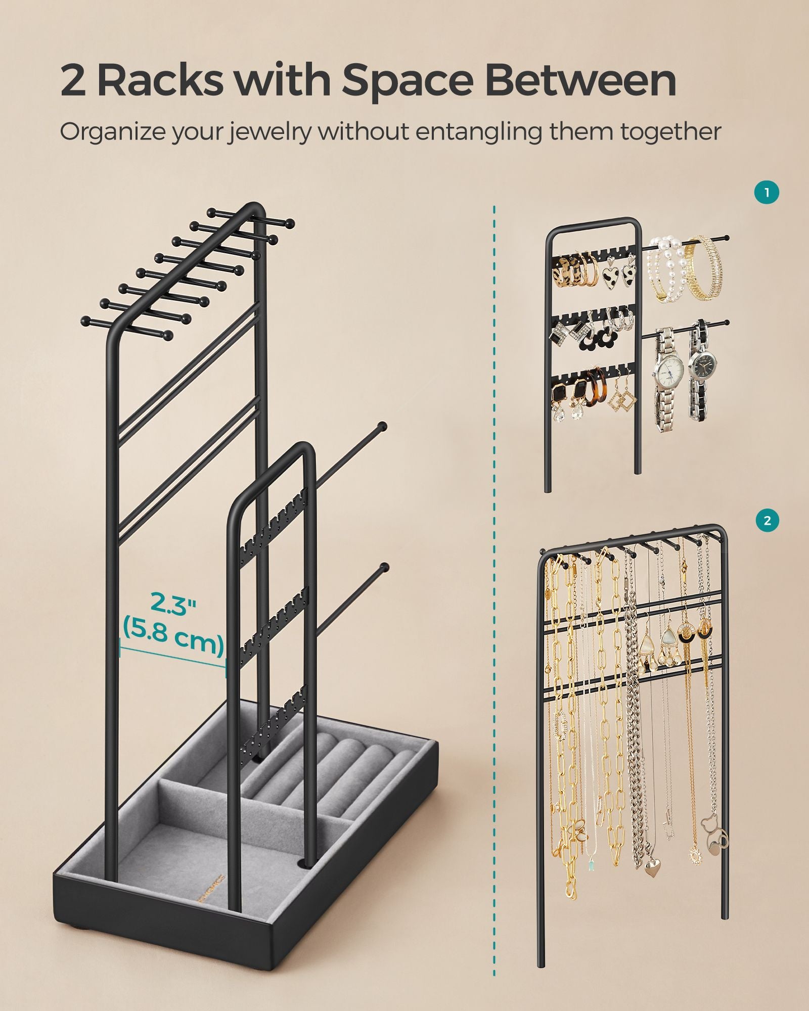 Jewelry Holder with Metal Frame and Velvet Tray - HWLEXTRA 