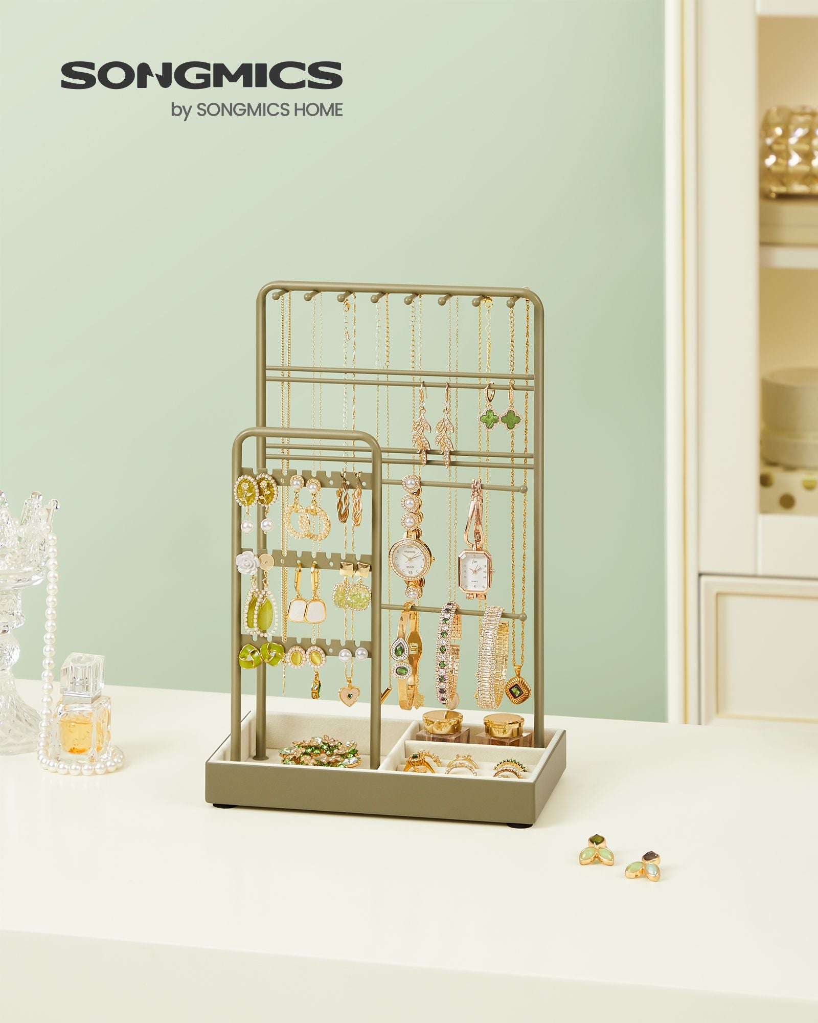 Jewelry Holder with Metal Frame and Velvet Tray - HWLEXTRA 