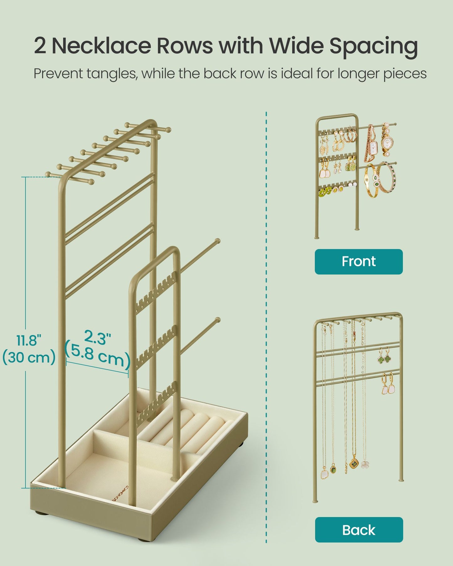 Jewelry Holder with Metal Frame and Velvet Tray - HWLEXTRA 