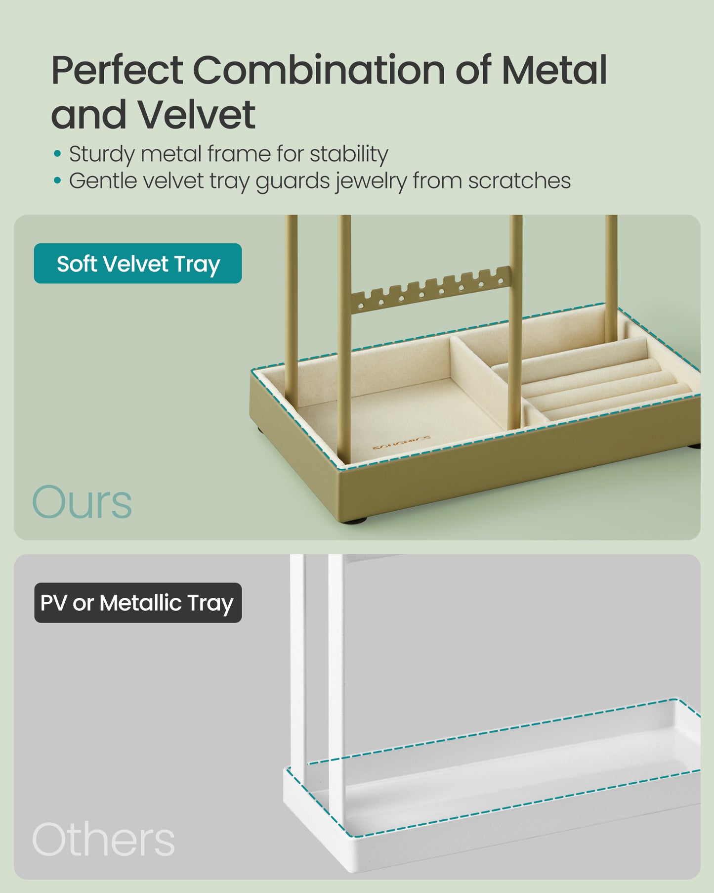 Jewelry Holder with Metal Frame and Velvet Tray - HWLEXTRA 