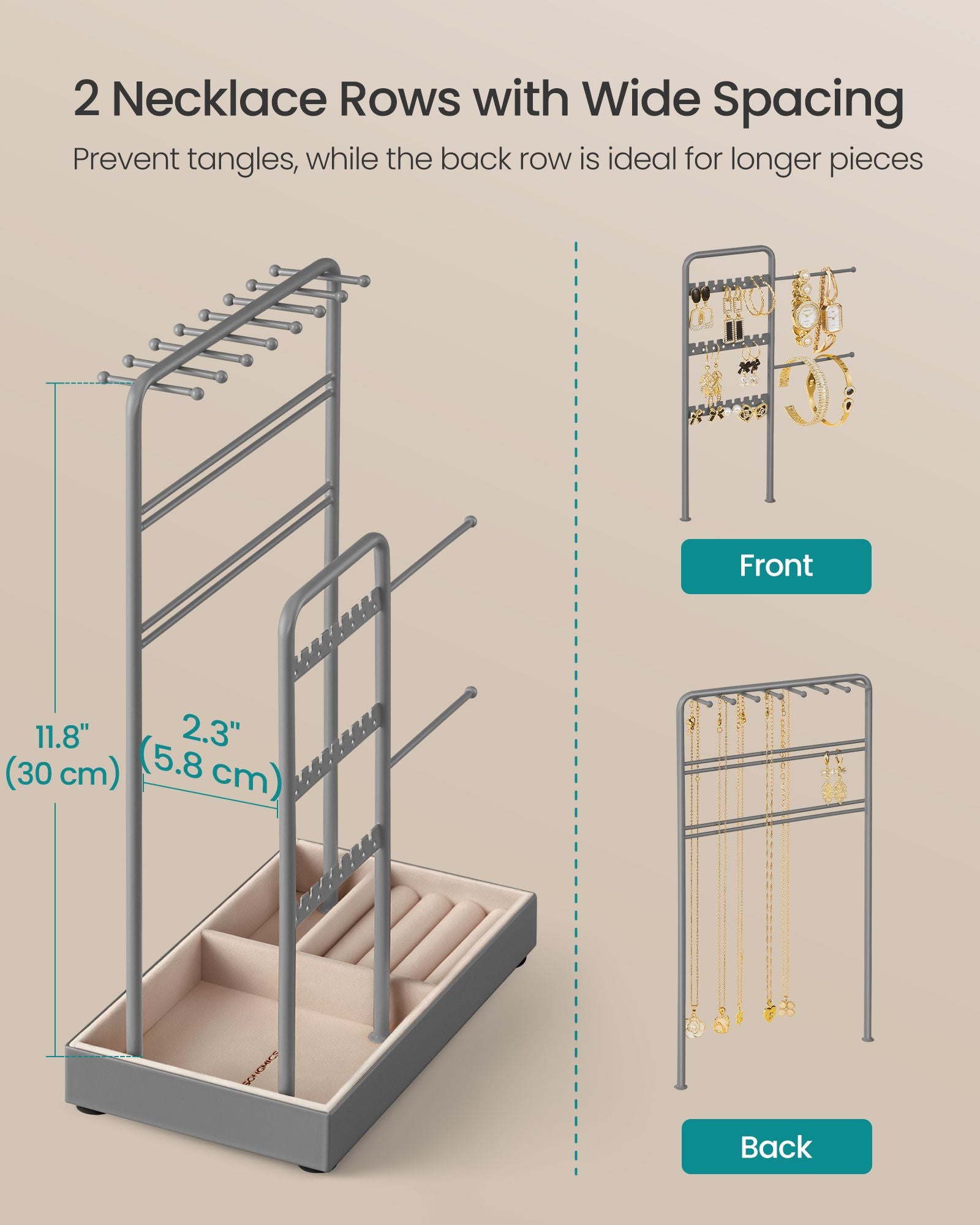 Jewelry Holder with Metal Frame and Velvet Tray - HWLEXTRA 