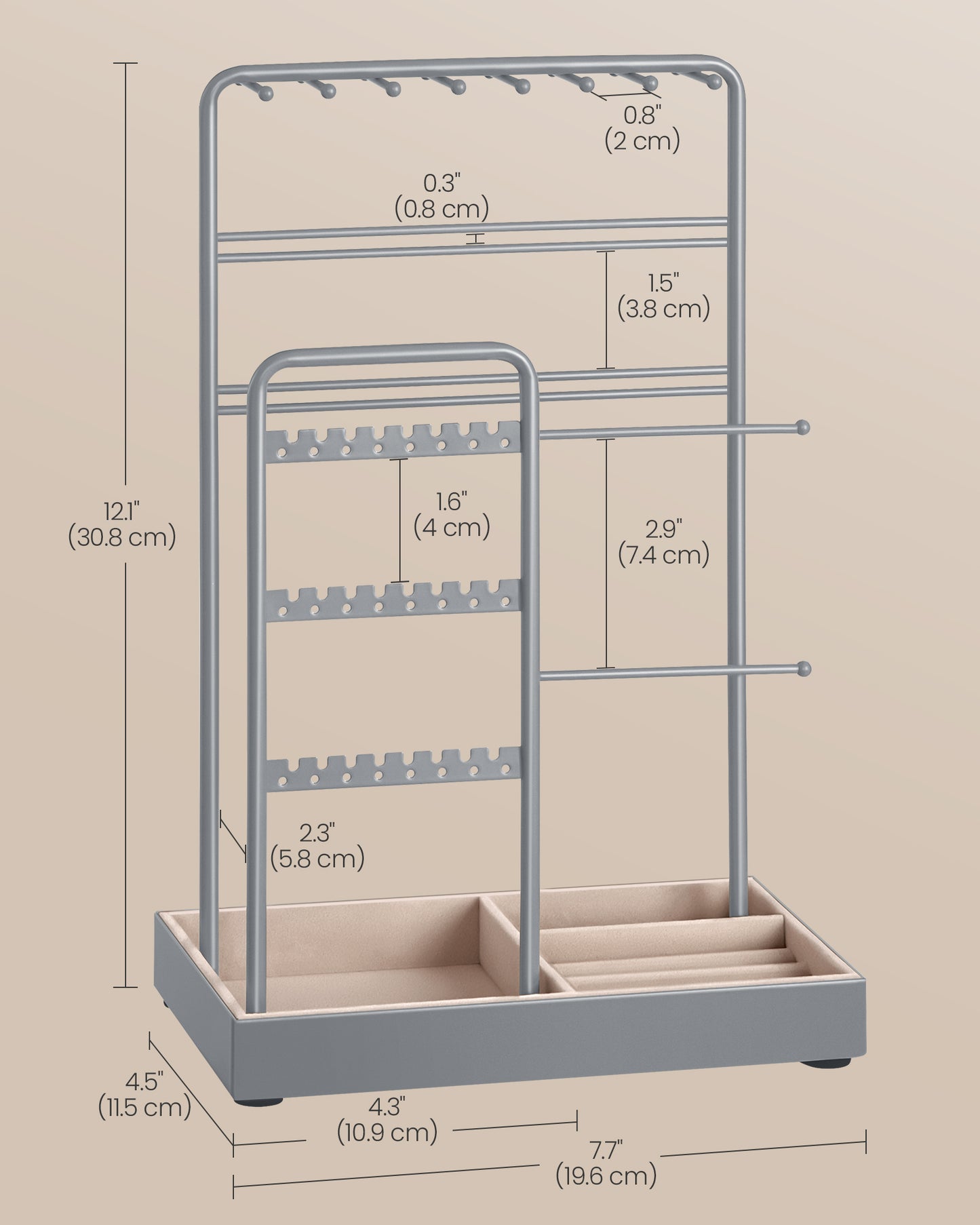 Jewelry Holder with Metal Frame and Velvet Tray - HWLEXTRA 