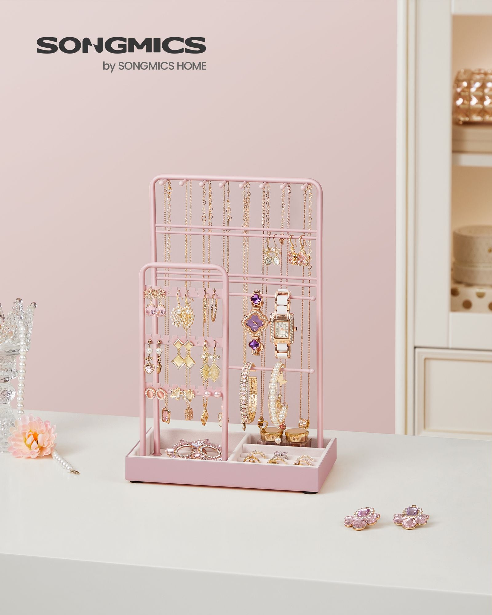 Jewelry Holder with Metal Frame and Velvet Tray - HWLEXTRA 