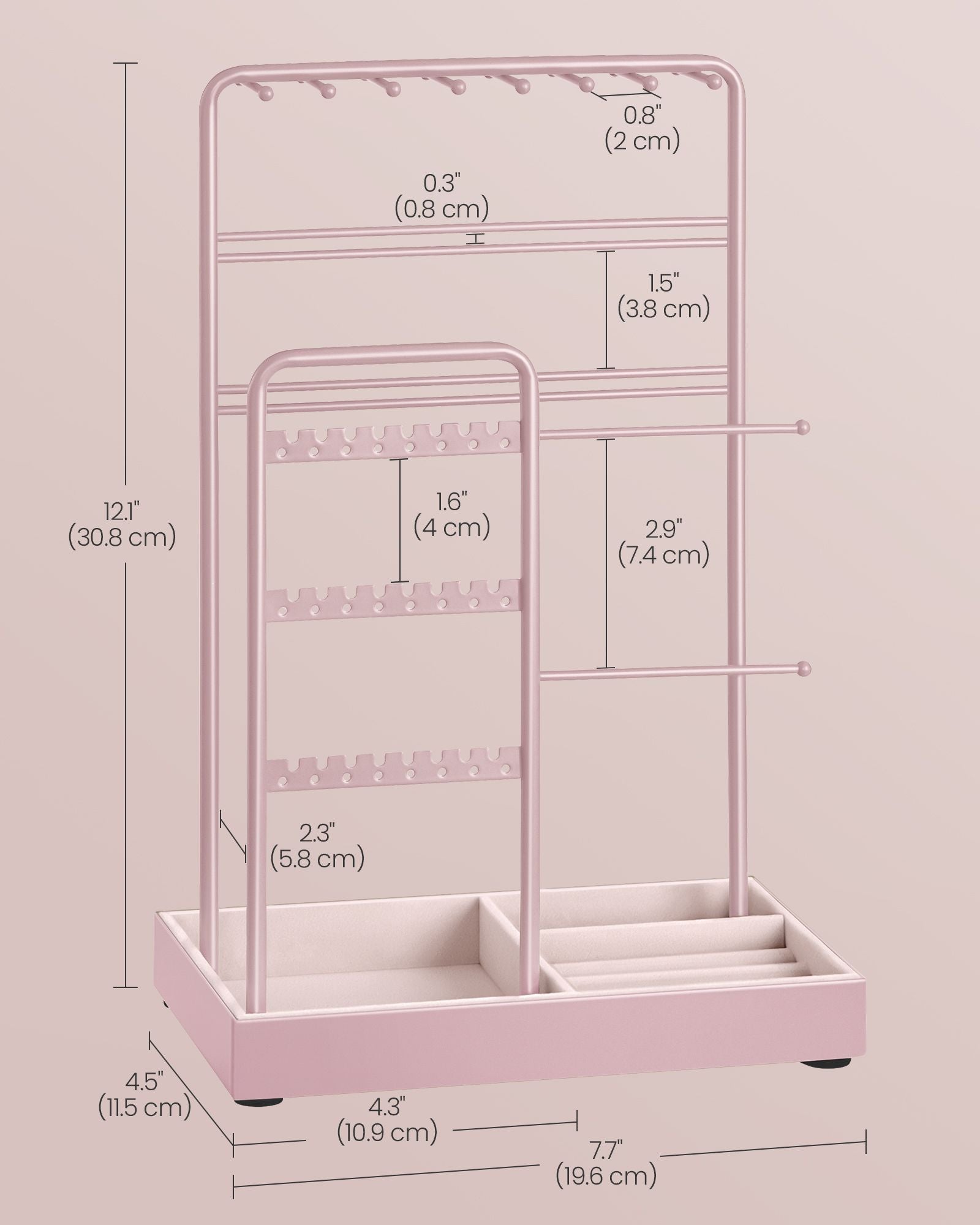 Jewelry Holder with Metal Frame and Velvet Tray - HWLEXTRA 