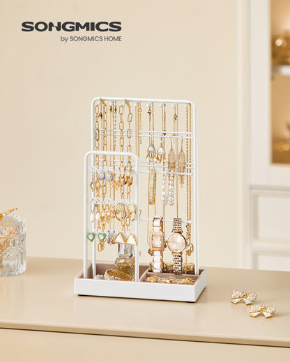Jewelry Holder with Metal Frame and Velvet Tray White
