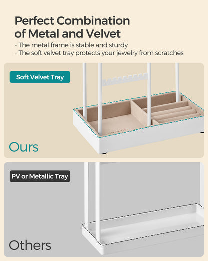 Jewelry Holder with Metal Frame and Velvet Tray White