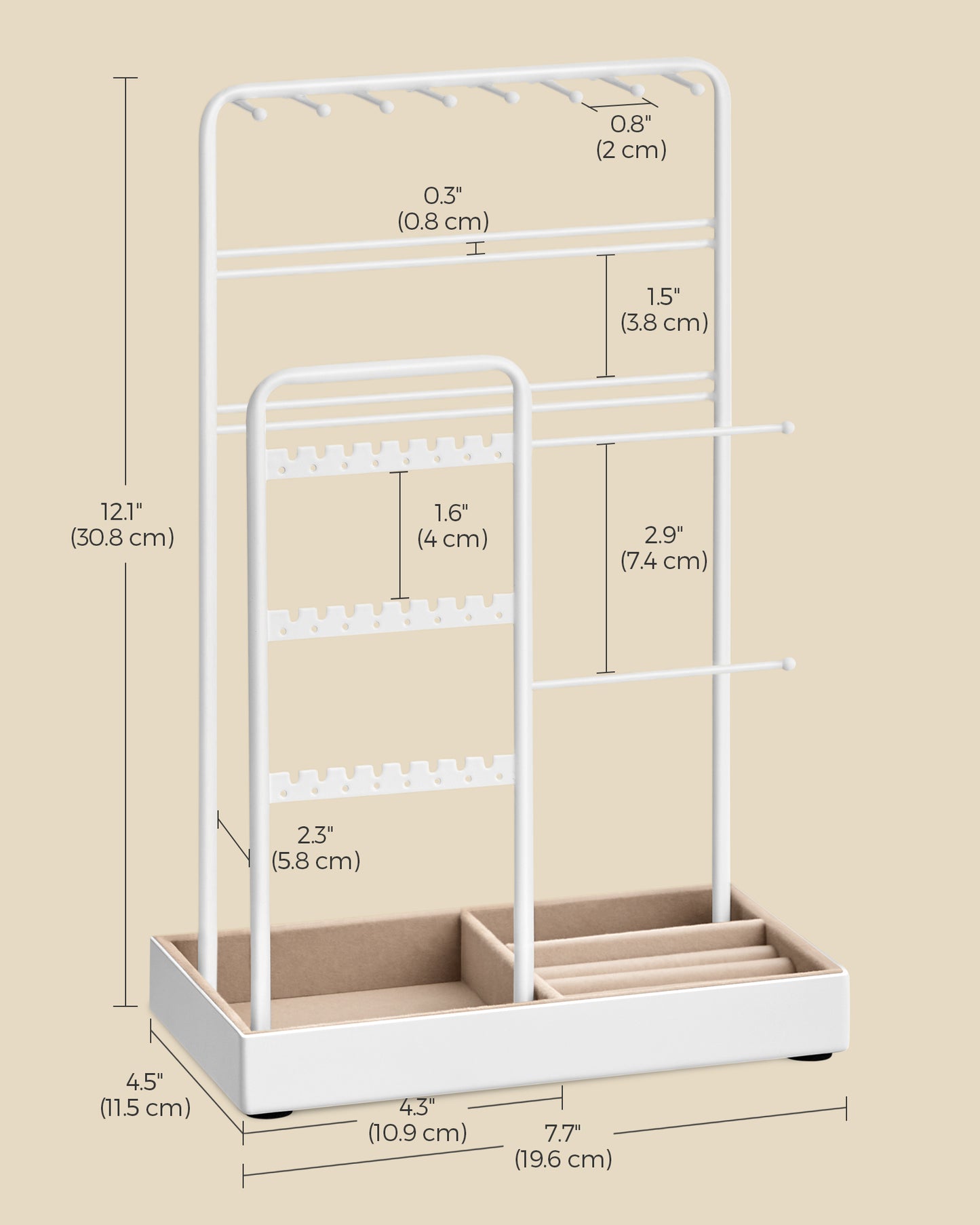 Jewelry Holder with Metal Frame and Velvet Tray White