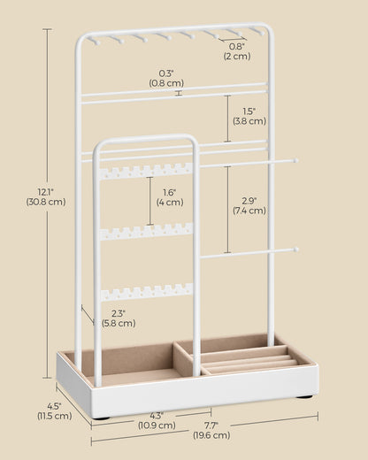 Jewelry Holder with Metal Frame and Velvet Tray White