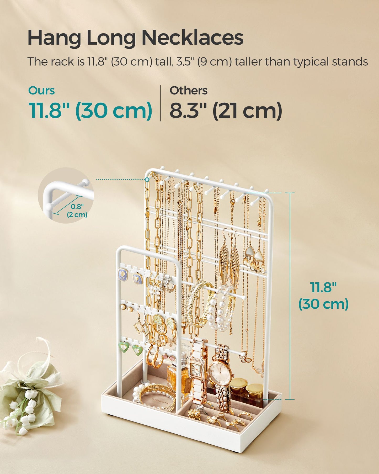Jewelry Holder with Metal Frame and Velvet Tray White