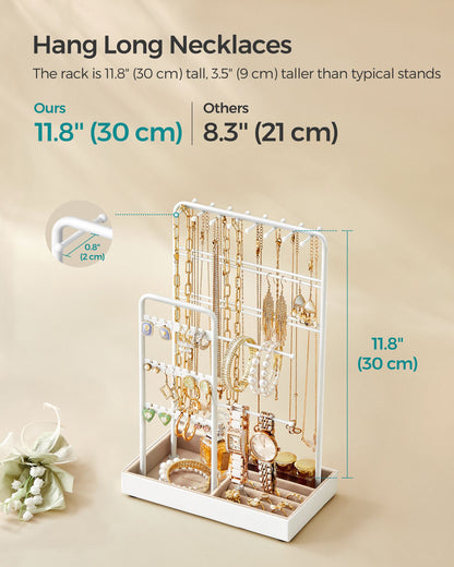 Jewelry Holder with Metal Frame and Velvet Tray White