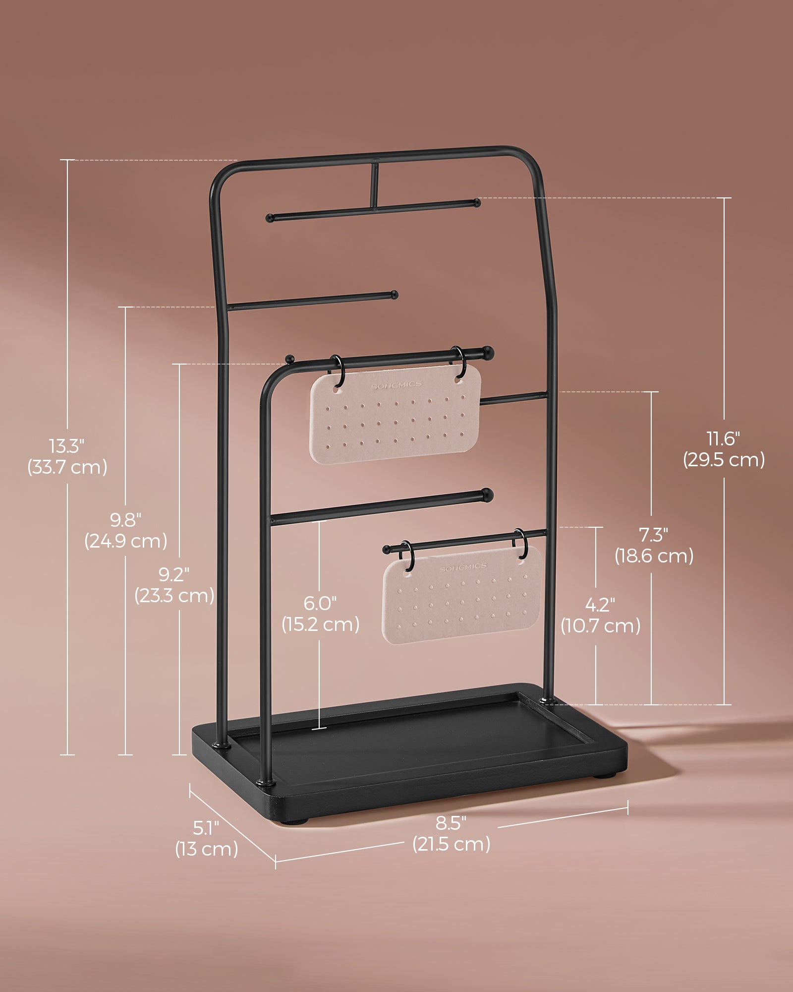 Jewelry Stand with Metal Frame, 2 Earring Boards, 6 Hanging Rods - image 6