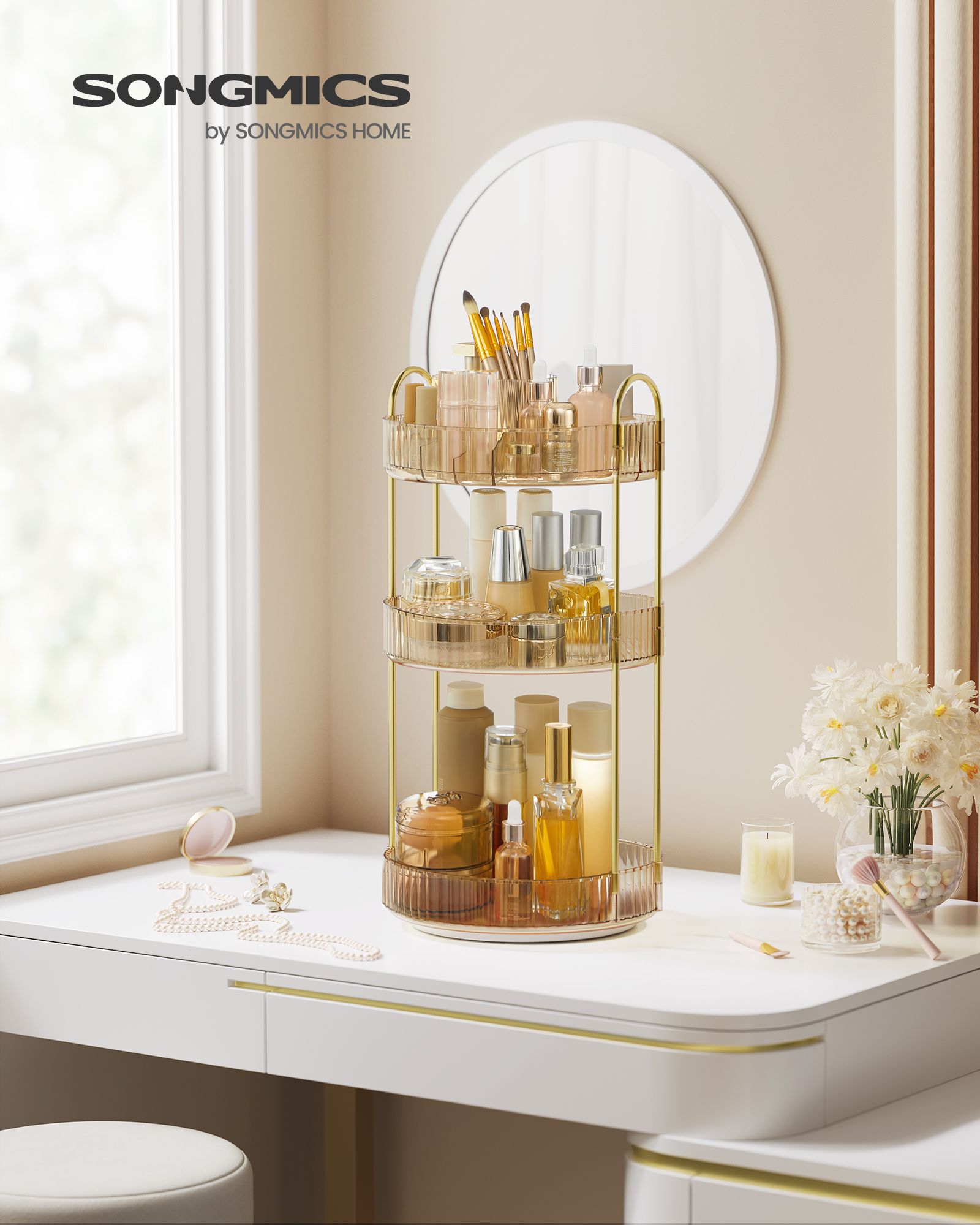 3-Tier Round Rotating Skincare Organizer Countertop - HWLEXTRA 