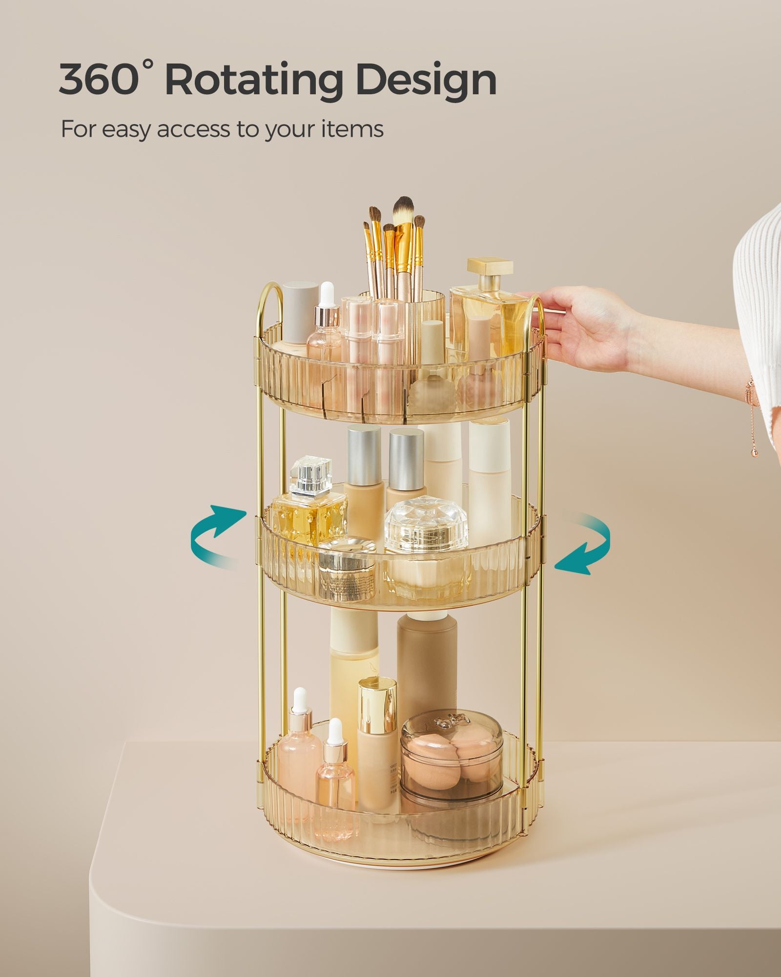 3-Tier Round Rotating Skincare Organizer Countertop - HWLEXTRA 