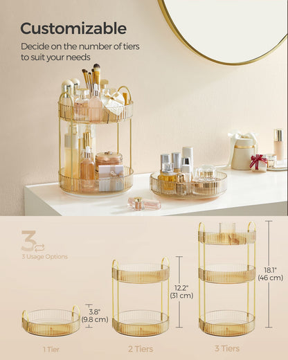 3-Tier Round Rotating Skincare Organizer Countertop - HWLEXTRA 