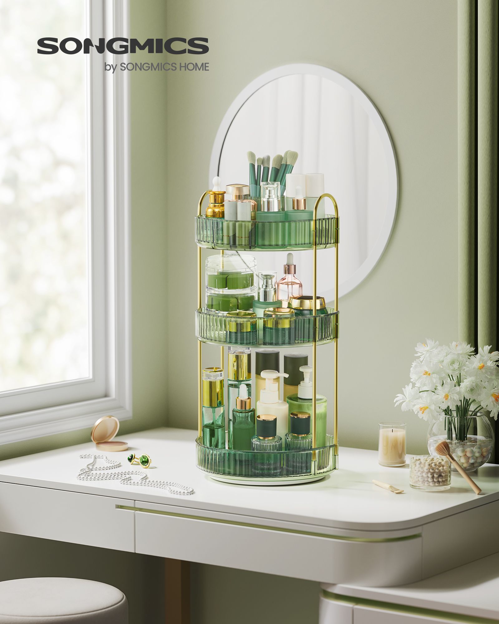 3-Tier Round Rotating Skincare Organizer Countertop - HWLEXTRA 