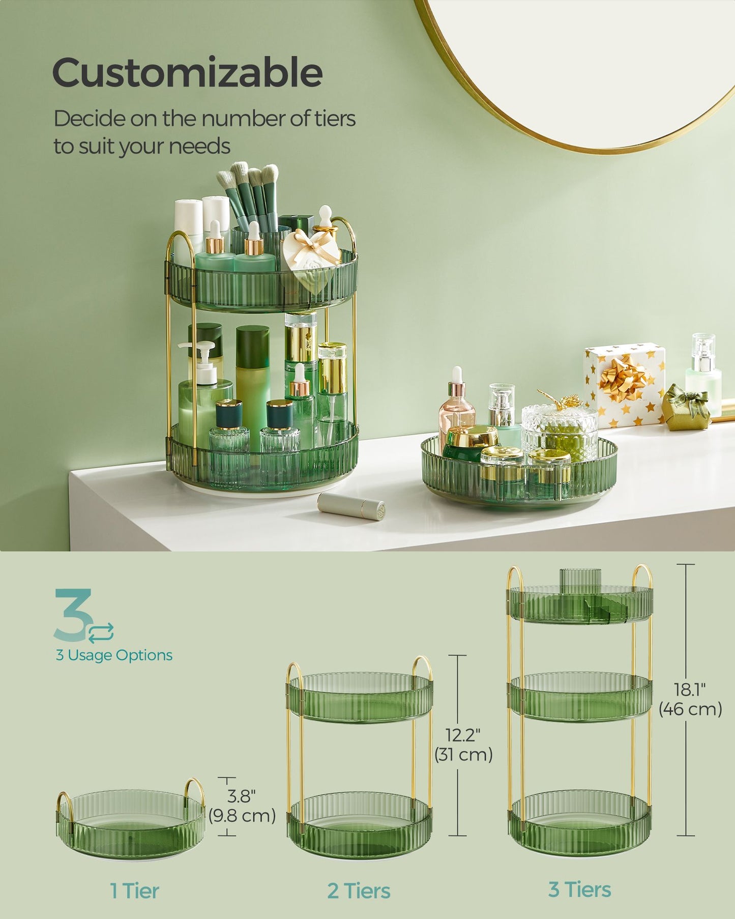 3-Tier Round Rotating Skincare Organizer Countertop - HWLEXTRA 