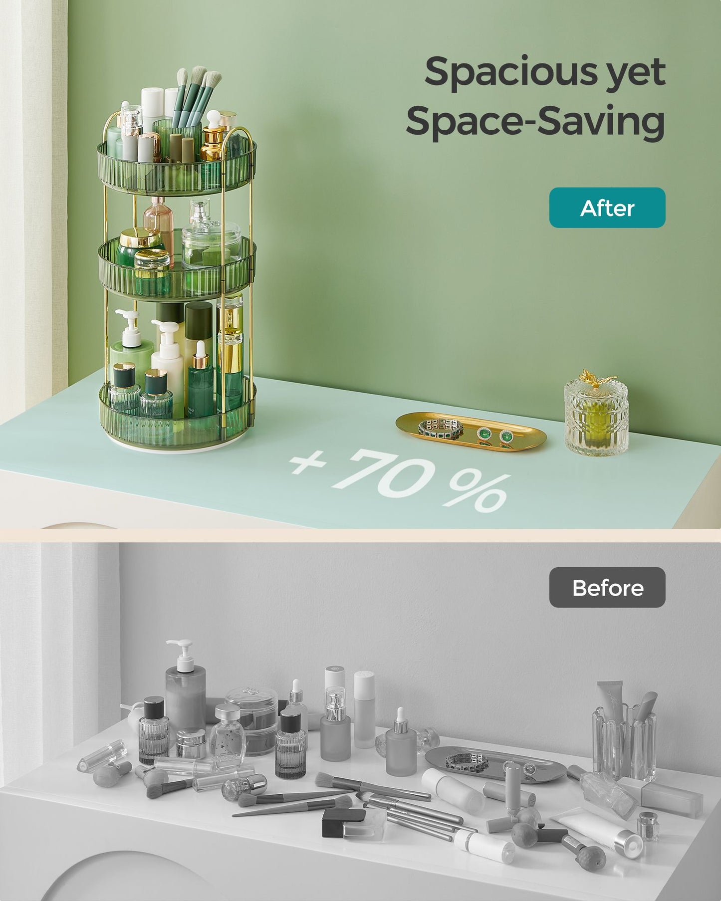 3-Tier Round Rotating Skincare Organizer Countertop - HWLEXTRA 
