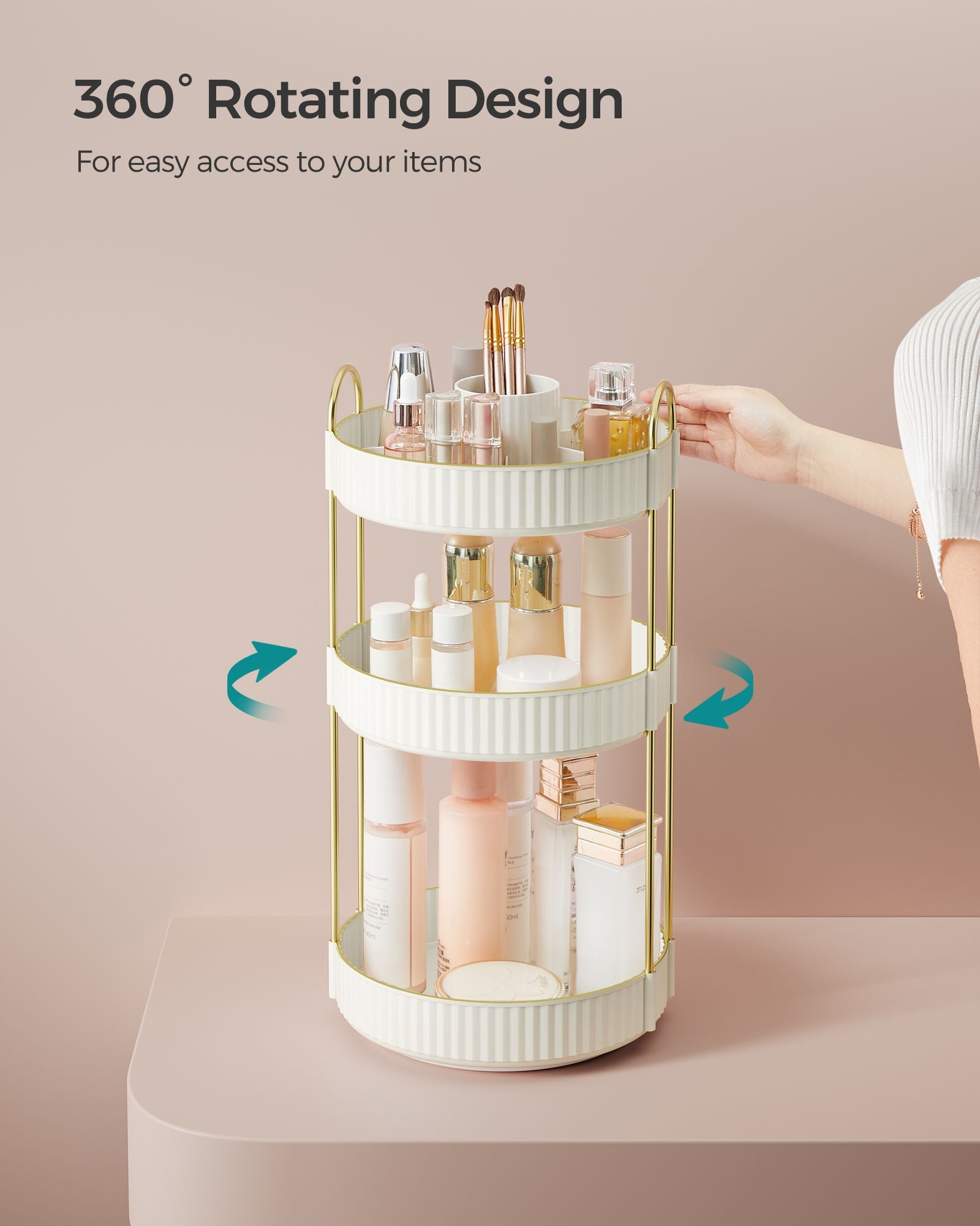 3-Tier Round Rotating Skincare Organizer Countertop - HWLEXTRA 