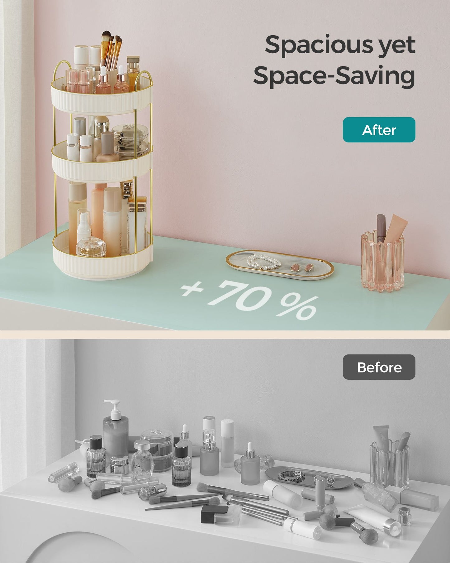 3-Tier Round Rotating Skincare Organizer Countertop - HWLEXTRA 