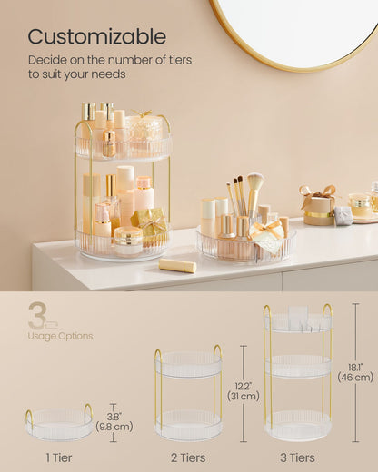 3-Tier Round Rotating Skincare Organizer Countertop - HWLEXTRA 