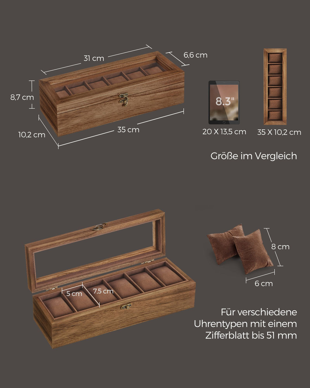 Watch Box with 6 Slots Rustic Walnut