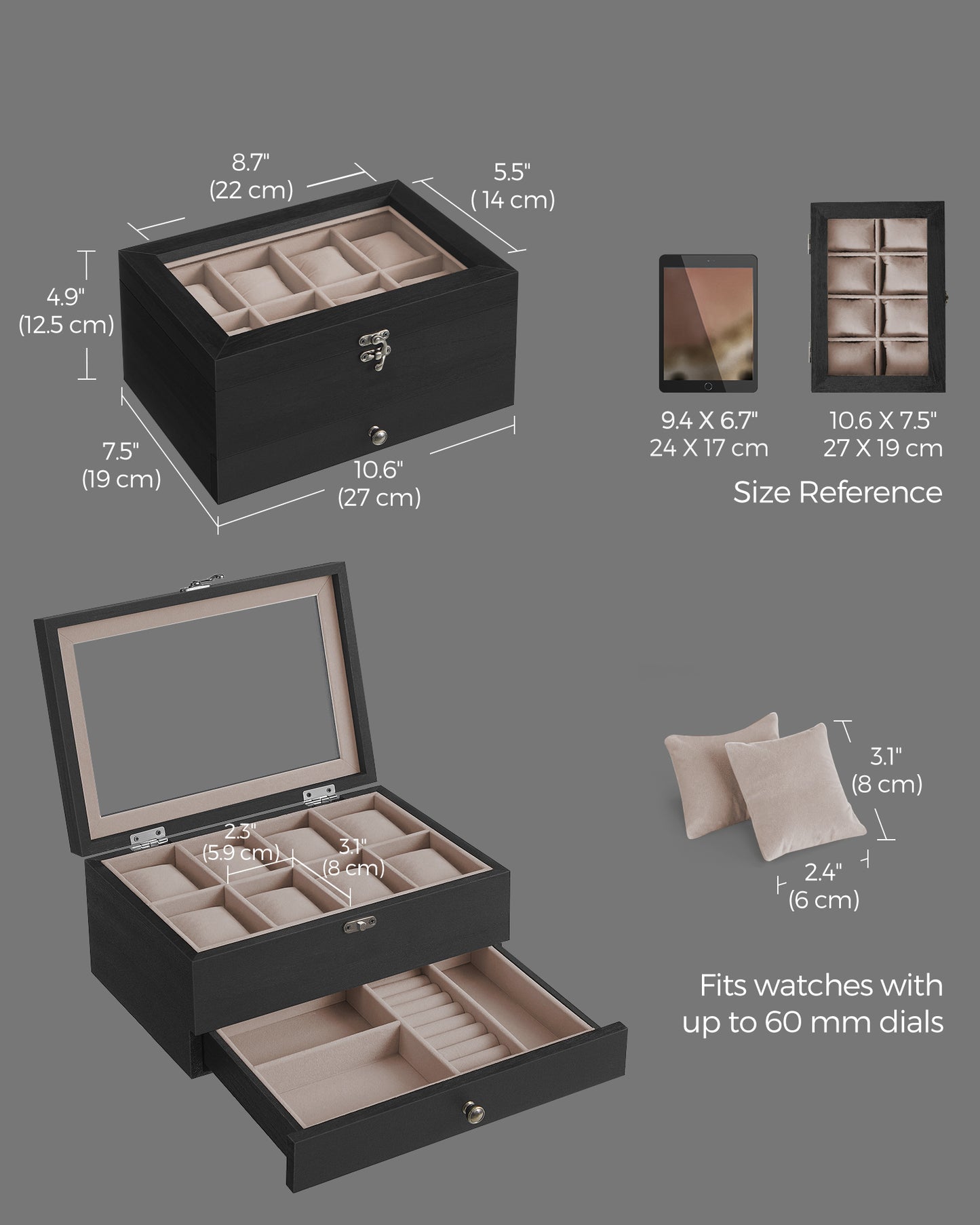 8-Slot Watch Box with Large Glass Lid