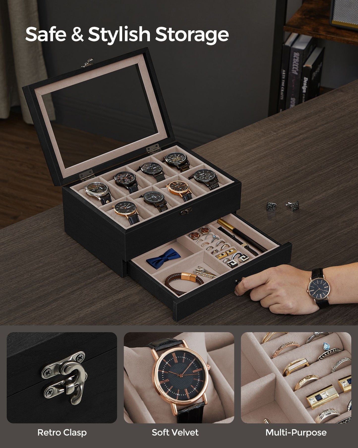 8-Slot Watch Box with Large Glass Lid