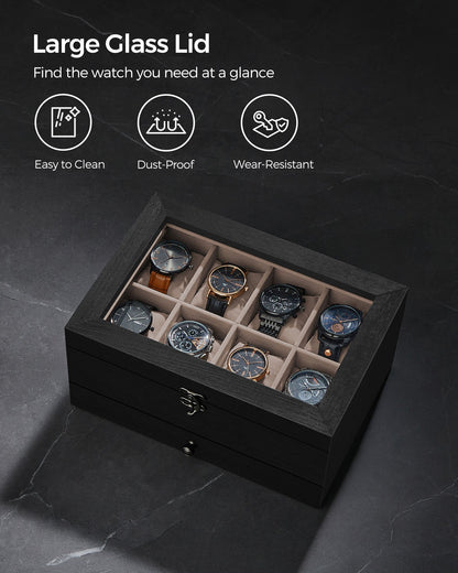 8-Slot Watch Box with Large Glass Lid