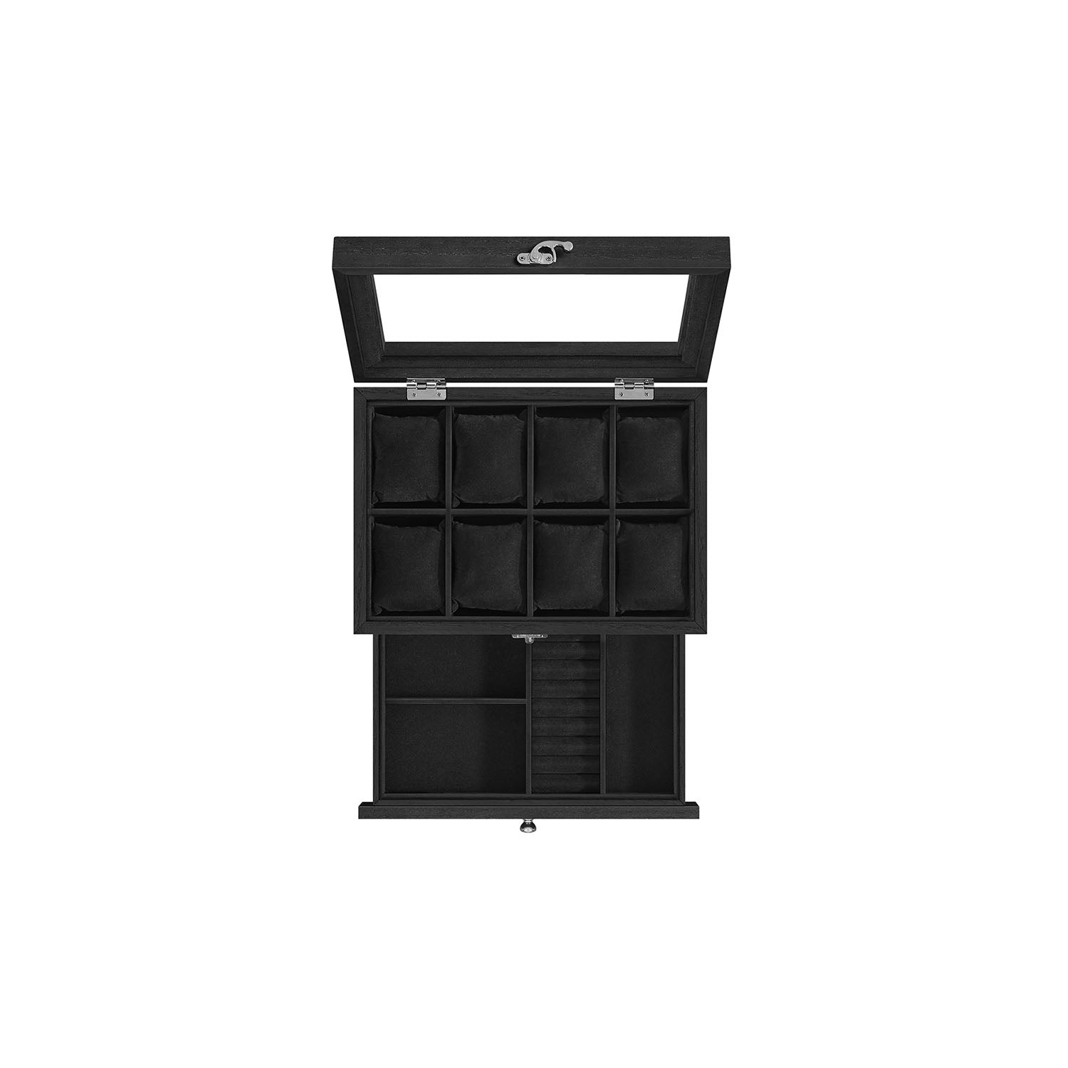 8-Slot Watch Box with Large Glass Lid Ink Black