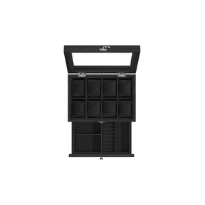 8-Slot Watch Box with Large Glass Lid Ink Black