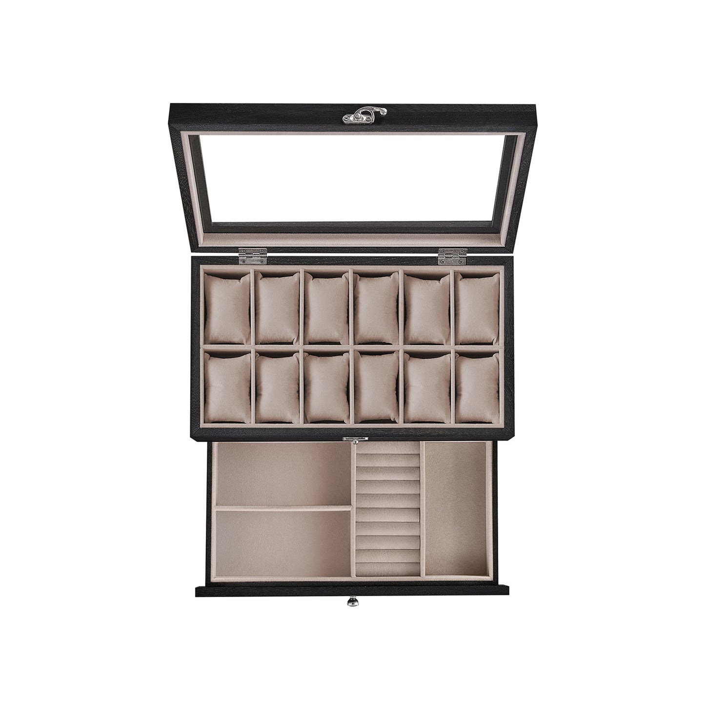 12-Slot Watch Box with Large Glass Lid - HWLEXTRA 
