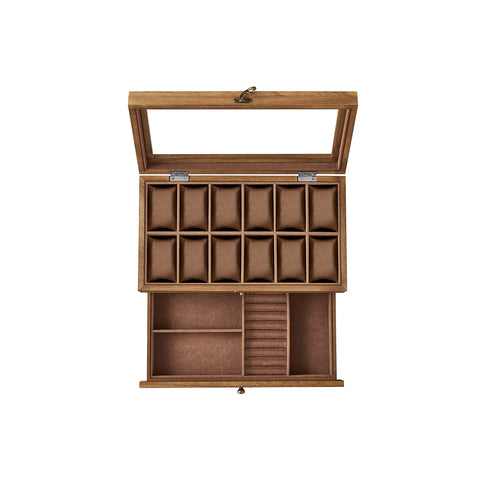 12-Slot Watch Box with Large Glass Lid