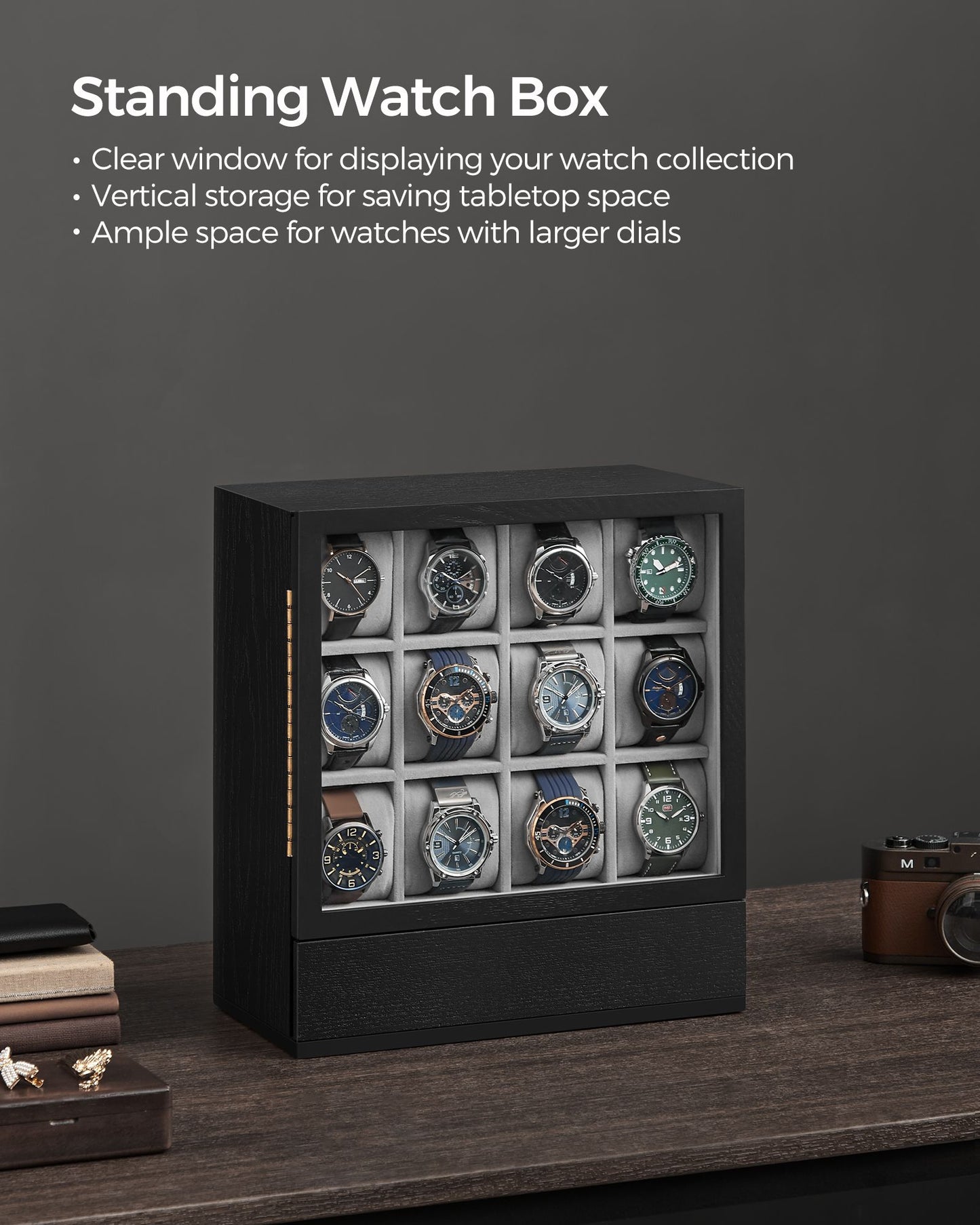 12-Slot Wooden Watch Box - HWLEXTRA 