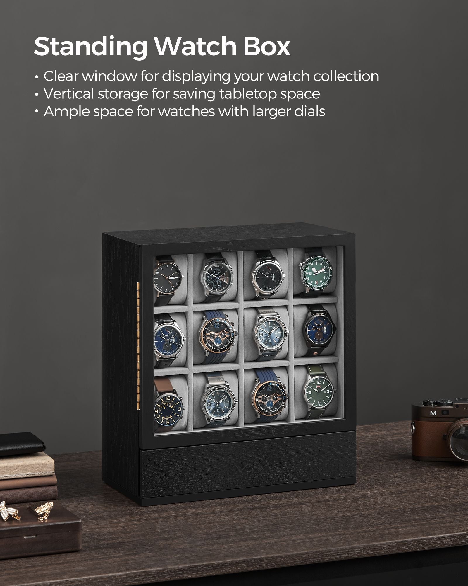 12-Slot Wooden Watch Box - HWLEXTRA 