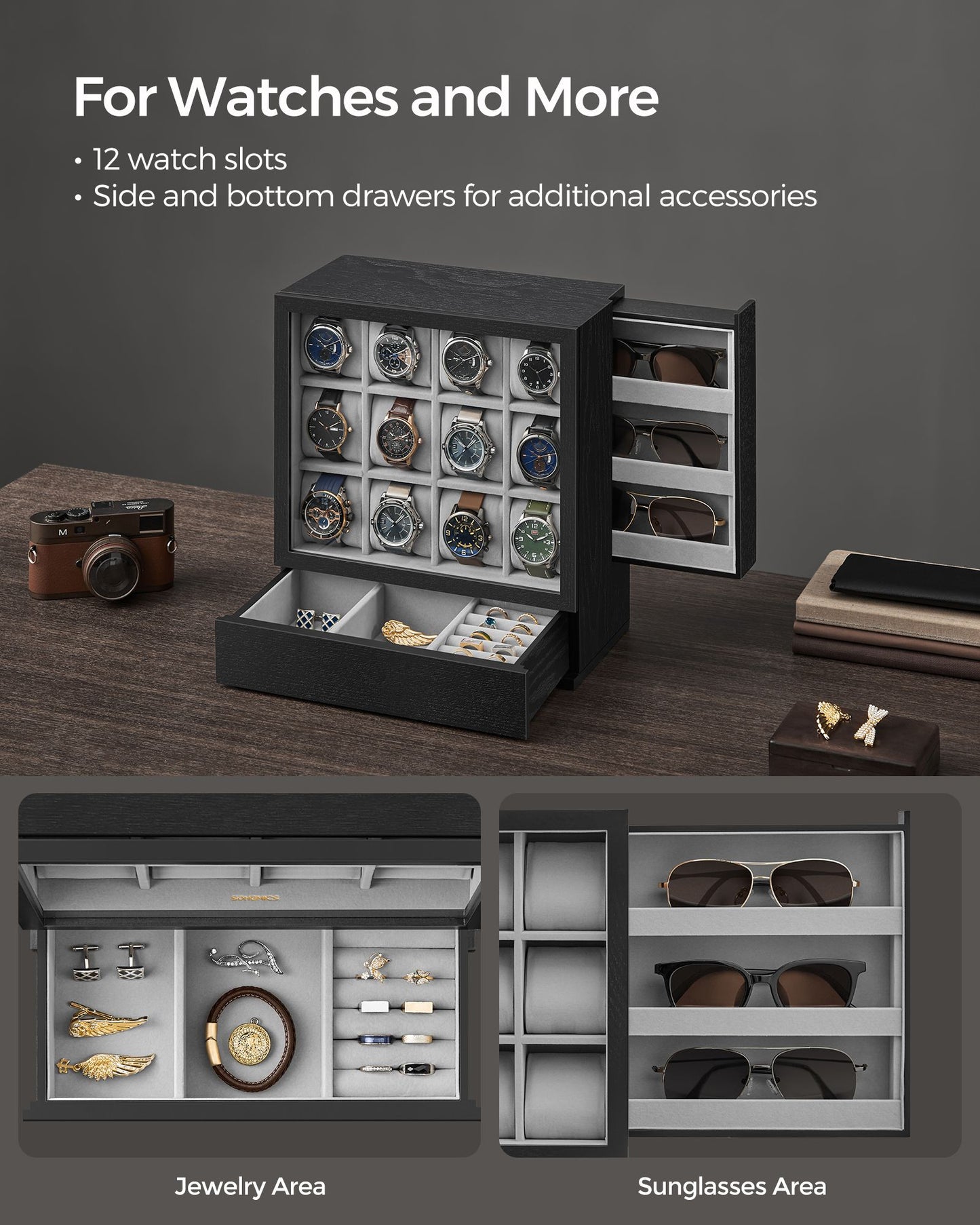12-Slot Wooden Watch Box - HWLEXTRA 