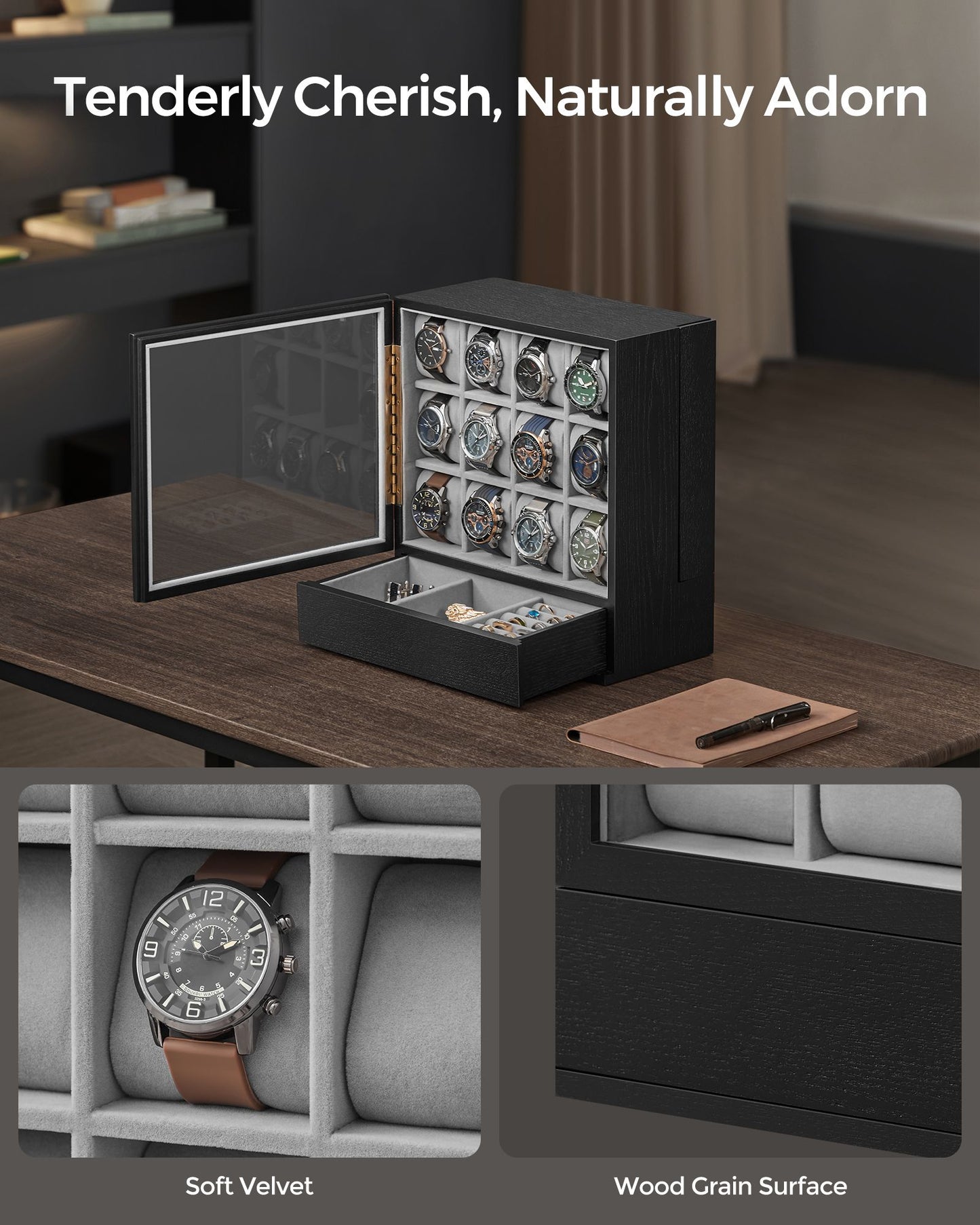 12-Slot Wooden Watch Box - HWLEXTRA 