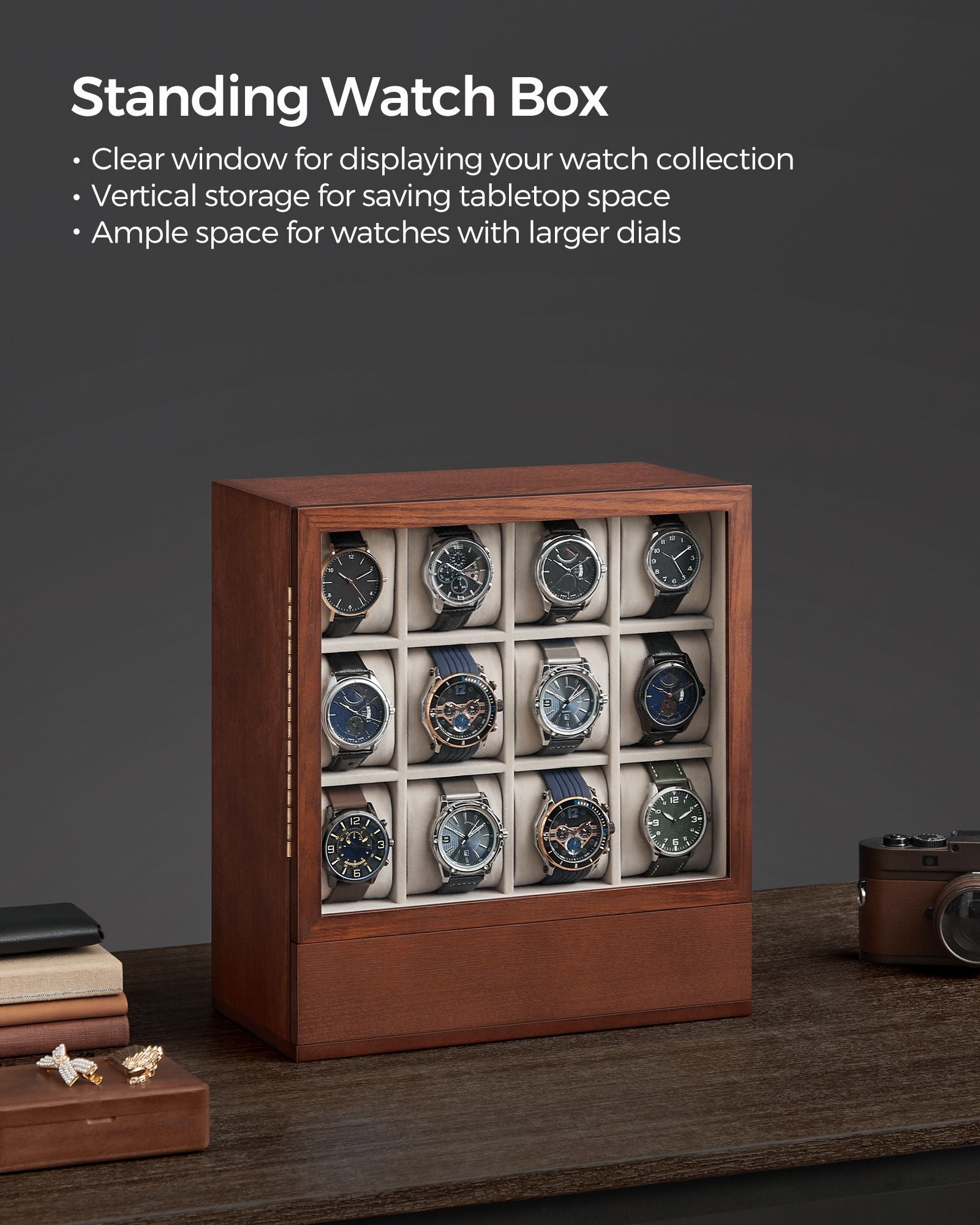 12-Slot Wooden Watch Box - HWLEXTRA 