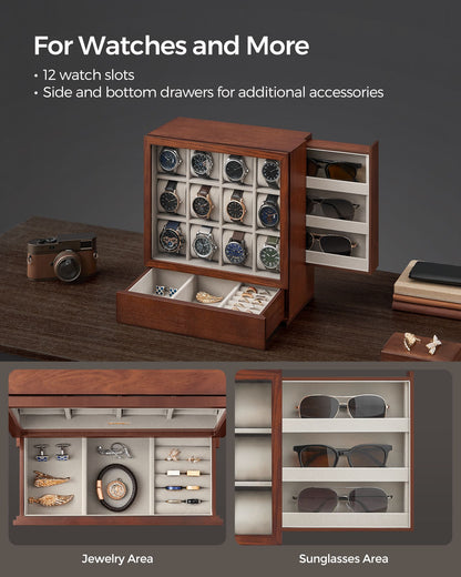 12-Slot Wooden Watch Box - HWLEXTRA 