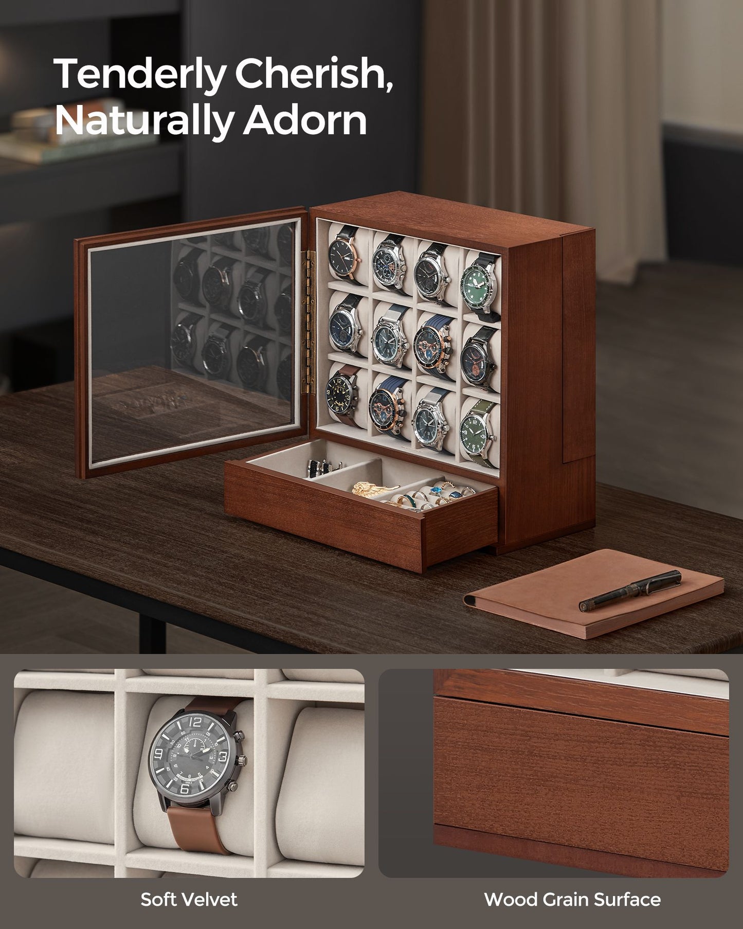 12-Slot Wooden Watch Box - HWLEXTRA 