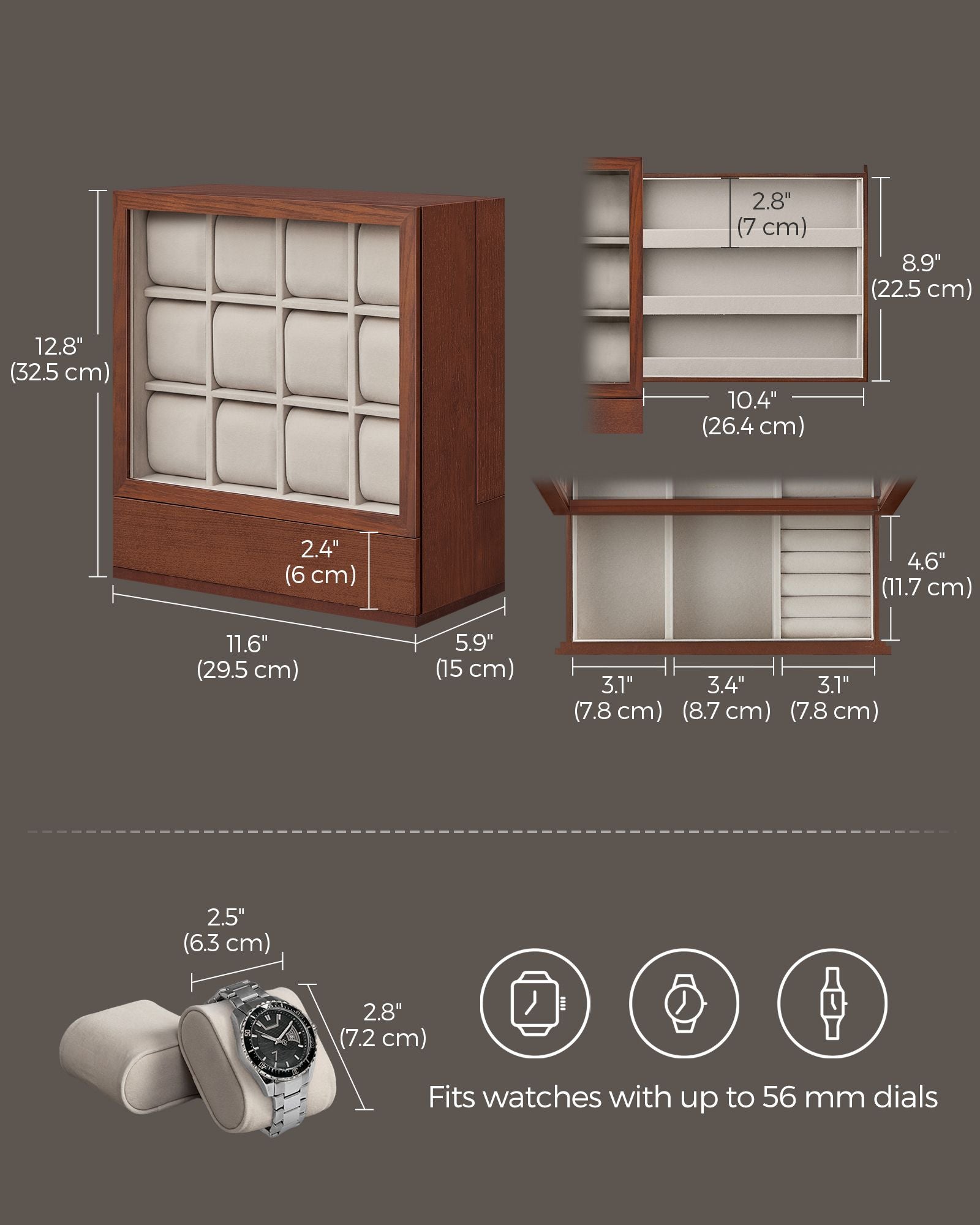12-Slot Wooden Watch Box - HWLEXTRA 