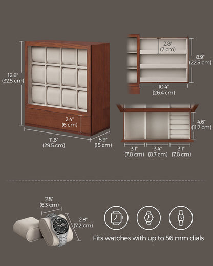12-Slot Wooden Watch Box - HWLEXTRA 