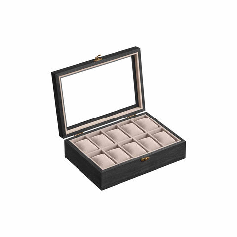 12-Slot Solid Wood Watch Box with Glass Lid