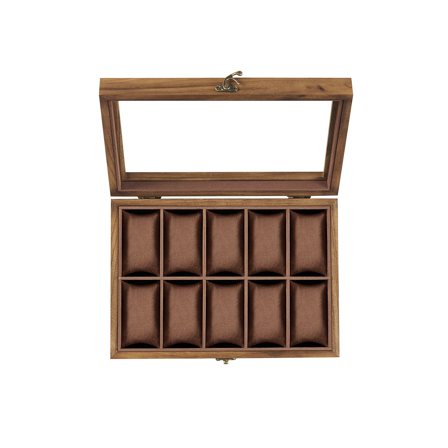 10-Slot Solid Wood Watch Box with Glass Lid - HWLEXTRA 