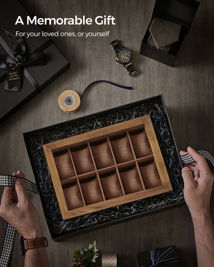 10-Slot Solid Wood Watch Box with Glass Lid - HWLEXTRA 