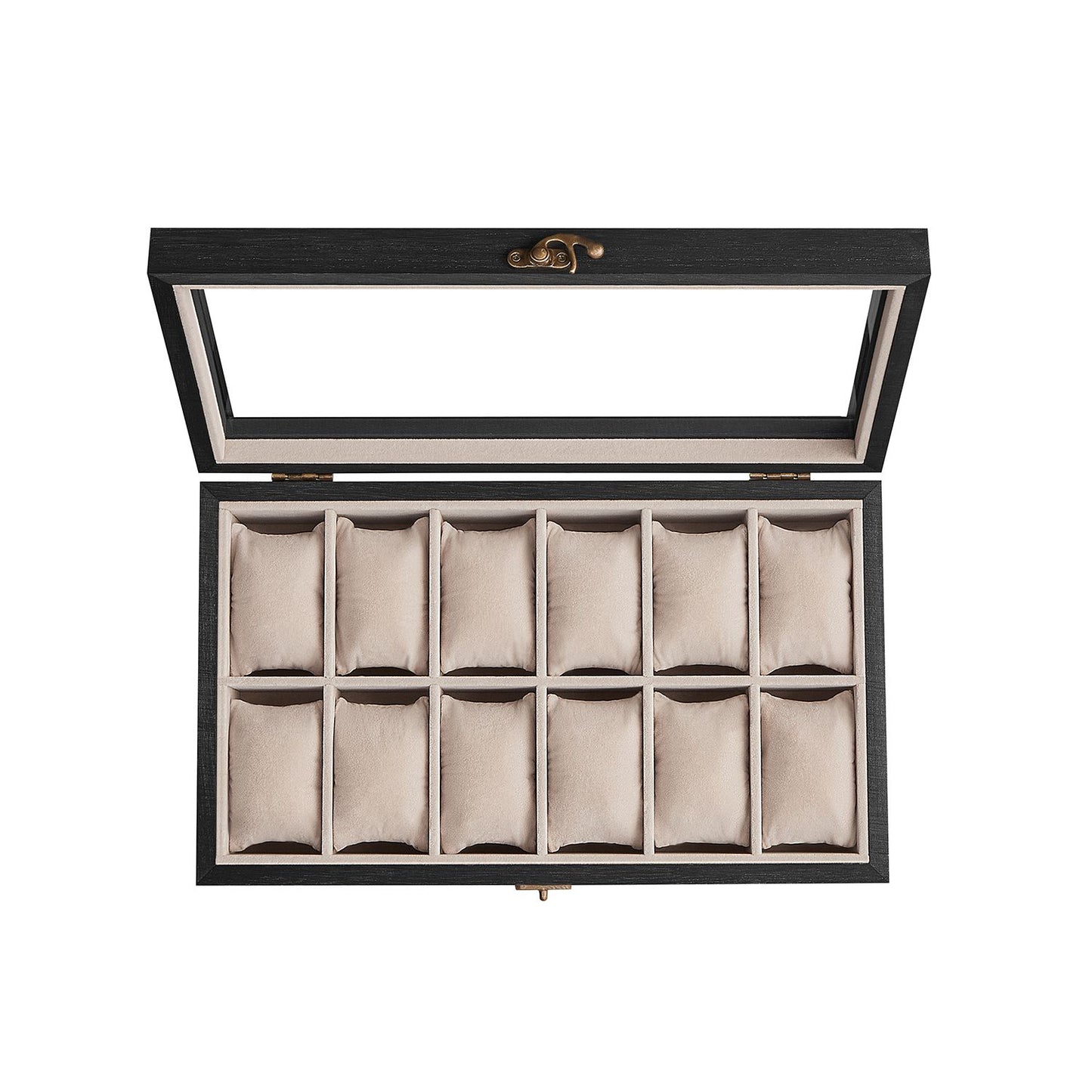 12-Slot Solid Wood Watch Box with Glass Lid