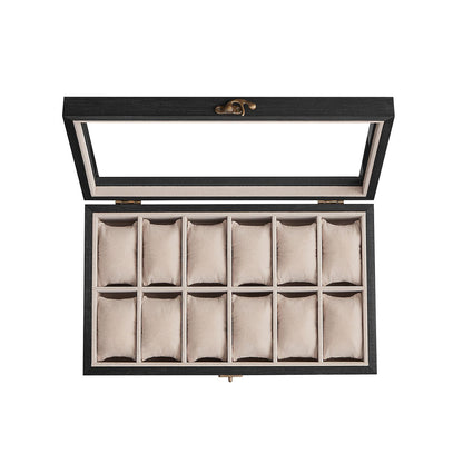 12-Slot Solid Wood Watch Box with Glass Lid