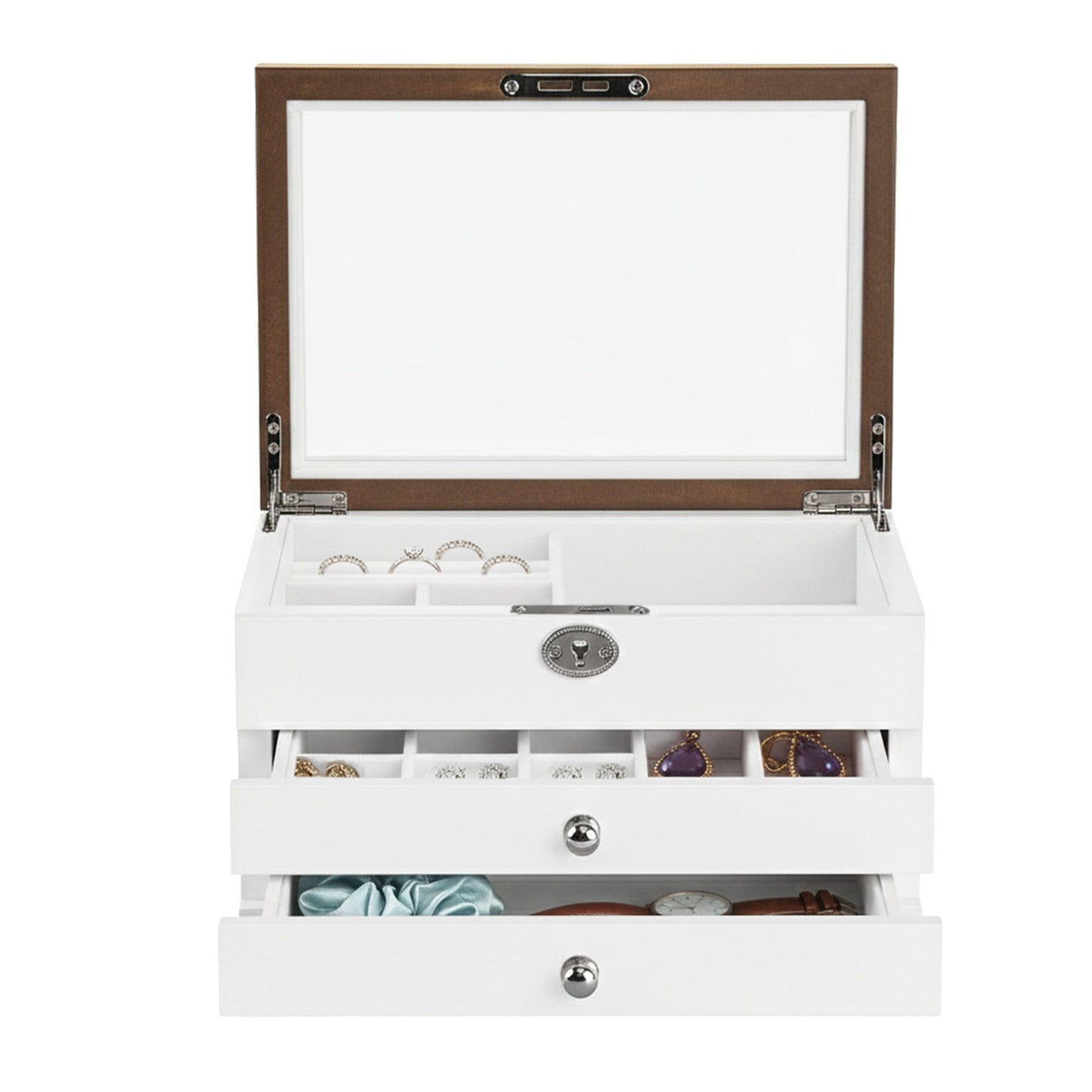 3-Tier Jewellery Box, Jewellery Storage Organiser with Large Mirror, 2 Drawers - image 2
